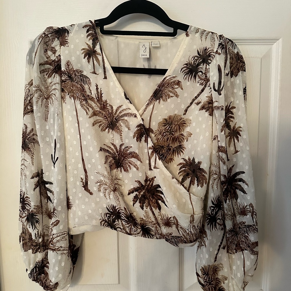 Joie Cream and Brown Palm Print Blouse size XS